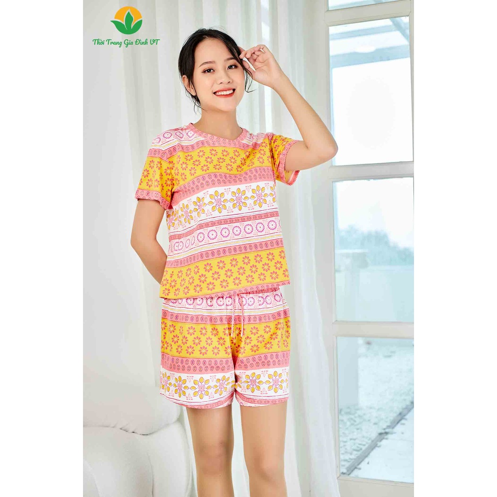 Bộ đồ mặc nhà nữ mùa hè Việt Thắng FORM NHỎ, quần đùi, áo cộc tay, chất cotton  - B43.2206