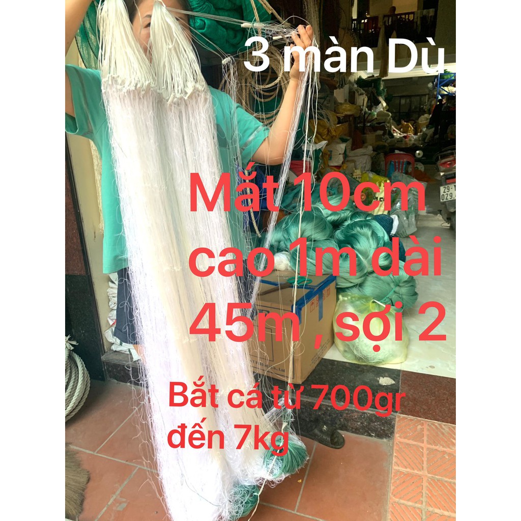 lưới dù 3 màn , lưới đánh bắt cá , lưới 3 màn, cao 1m . 1,2m , dài 45m , 90m