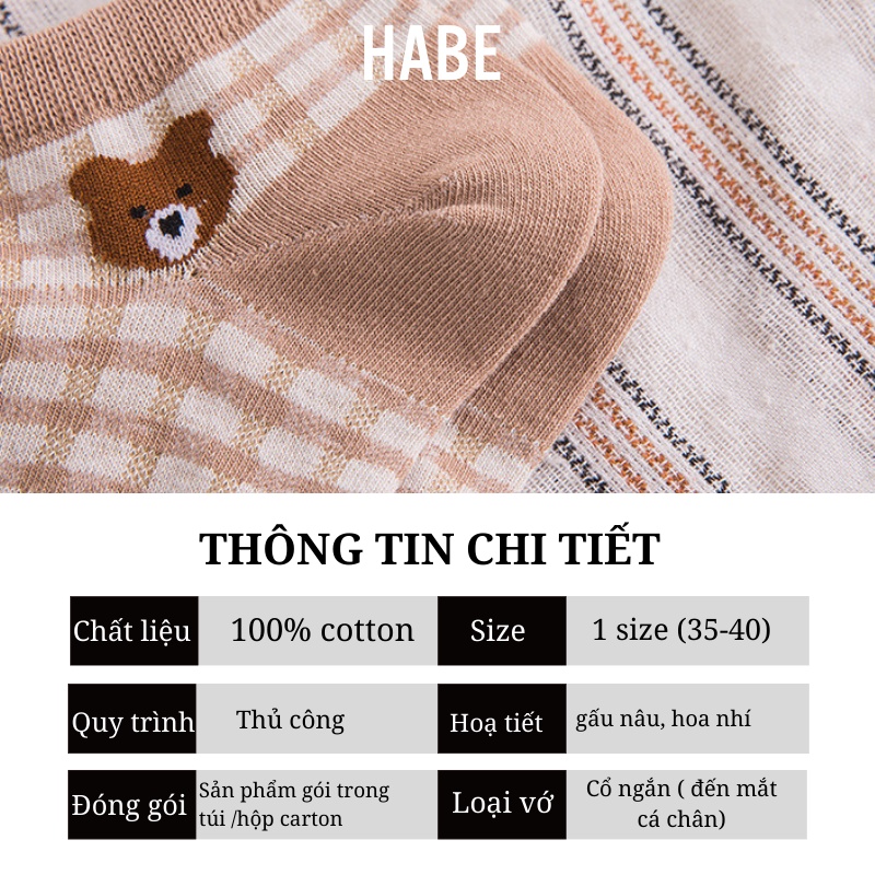 Tất vớ nữ cổ ngắn vintage chất cotton mềm mại, tất gấu cổ ngắn Hàn Quốc hottrend