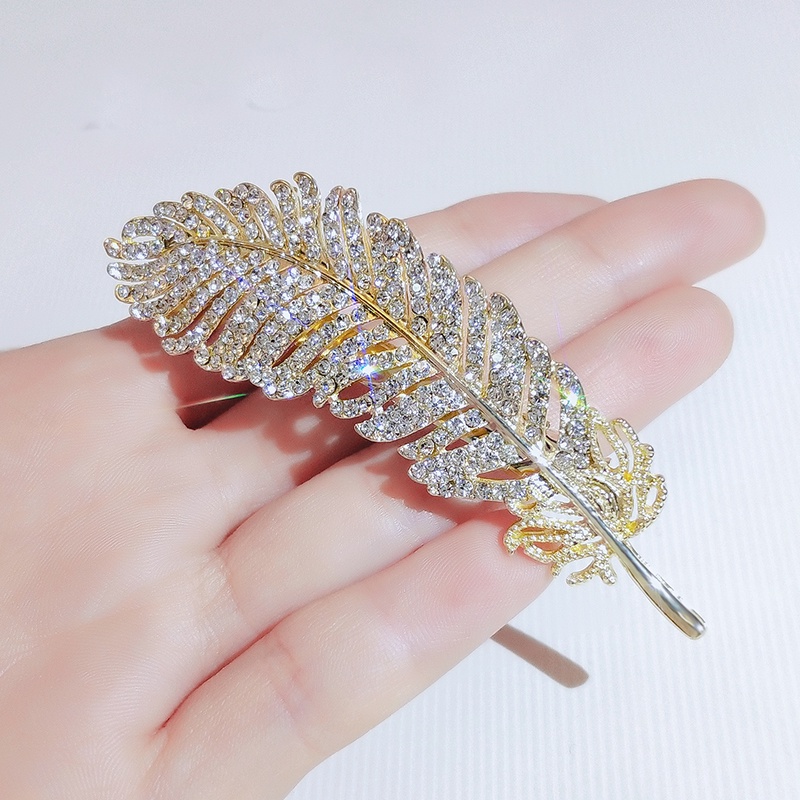 Kẹp tóc JIUDUOLAN hình lông vũ đính kim cương giả thanh lịch thời trang cho nữ