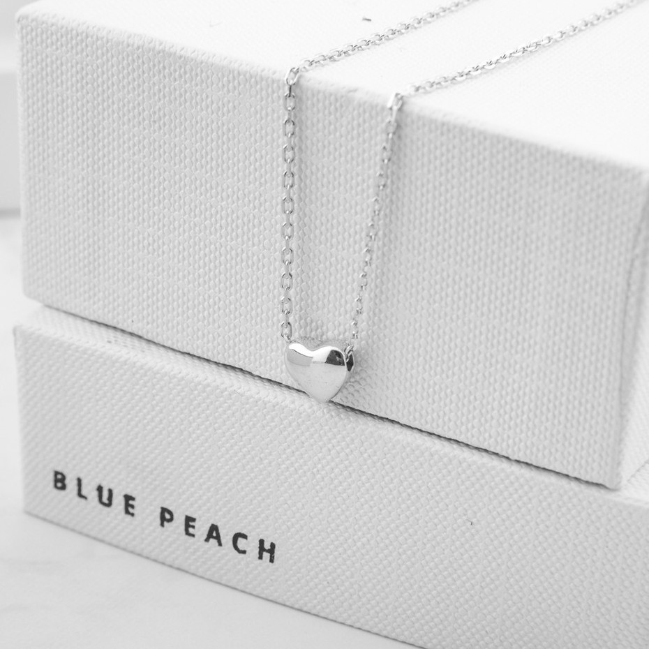 Dây Chuyền Bạc Blue Peach Tiny Heart WG DC004
