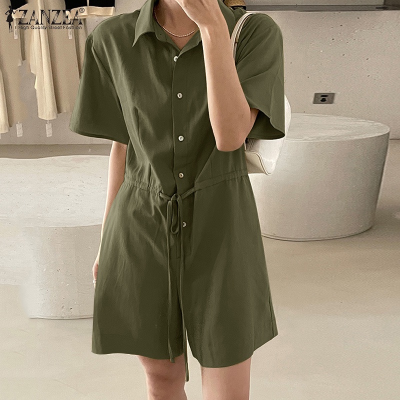 Áo liền quần ZANZEA dạng ngắn ống rộng thiết kế dây rút phong cách Hàn Quốc đơn giản thời trang dạo phố dành cho nữ