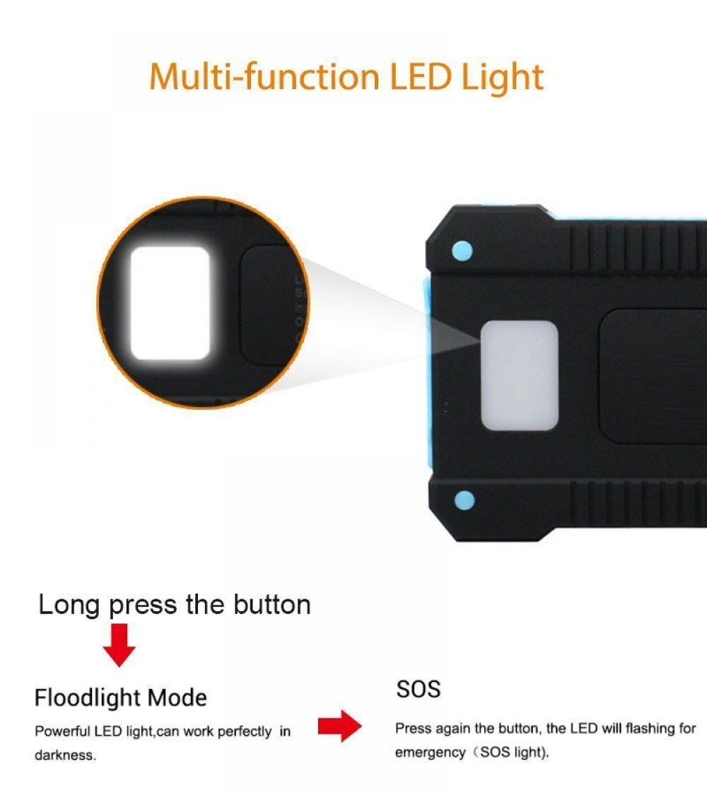 Pin sạc dự phòng 30000mAh năng lượng mặt trời, di động không thấm nước cho điện thoại thông minh sạc dự phòng Power bank