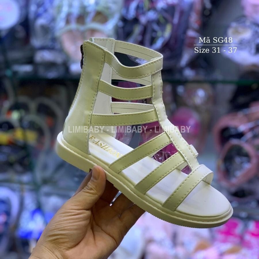 Sandal chiến binh cao cổ cho bé gái LIMBABY 2 Màu trắng đen khóa kéo tiện dụng điệu đà duyên dáng phong cách Hàn SG48