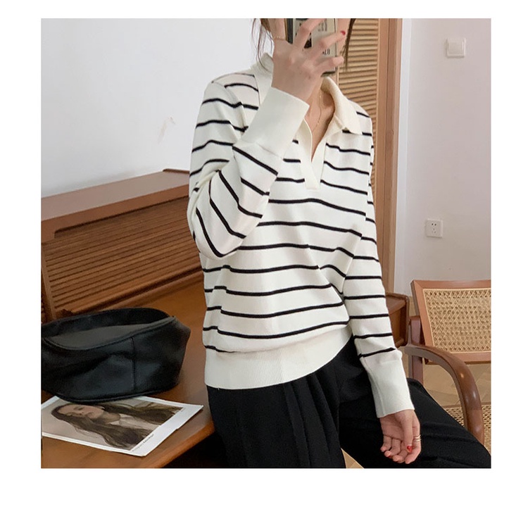 SUXI Áo Dệt Kim Tay Dài Dáng Rộng Kẻ Sọc Kiểu Retro Hàn Quốc Thời Trang Mùa Thu Cho Nữ