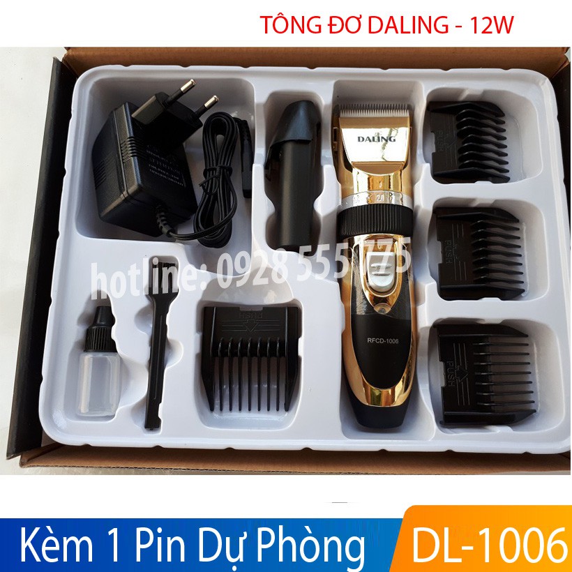 Tông đơ cắt tóc Daling 1006 công suất 12W kèm pin dự phòng, máy cắt tóc hớt tóc