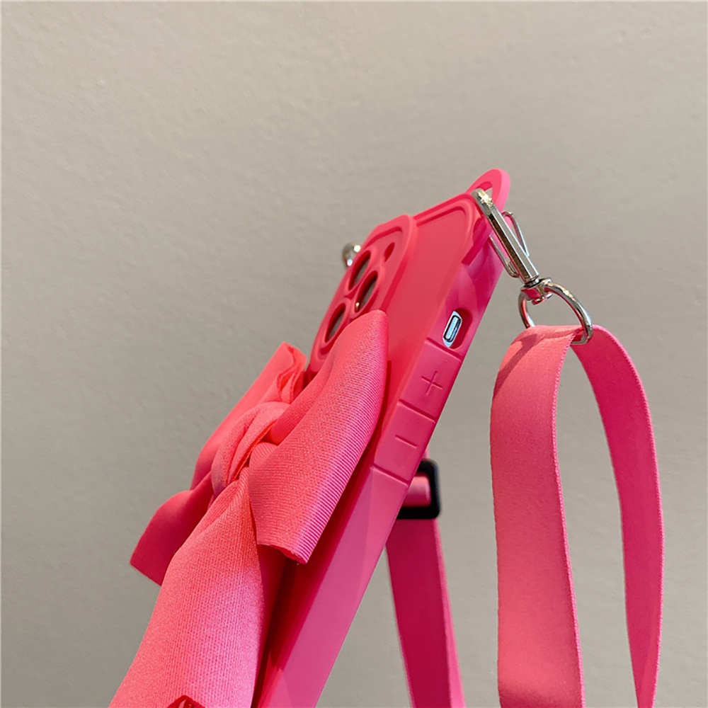 Ốp Điện Thoại Dẻo In Hình Nơ 3D Có Dây Đeo Chéo Cho iPhone 14 Pro Max Plus 12 13 11 Pro Max X XR