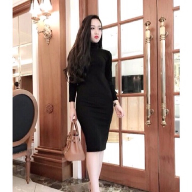 Váy len tăm body cổ lọ