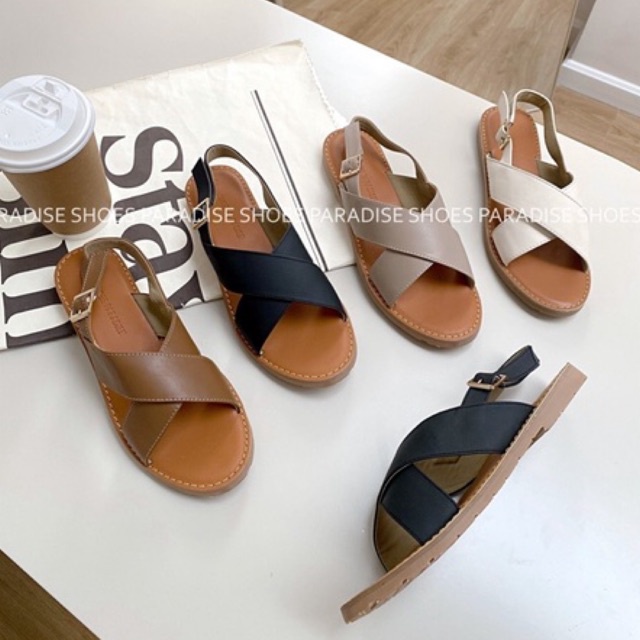 SANDAL CHÉO DA BÒ THẬT SANDAL NỮ ĐẾ BỆT SHOES PARADISE