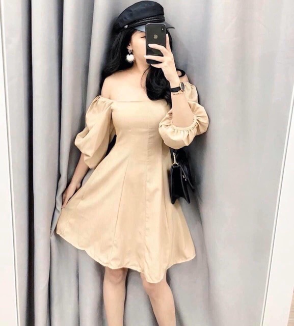 Đầm suông 🌷Đầm suông nude cổ vuông tay bồng | BigBuy360 - bigbuy360.vn