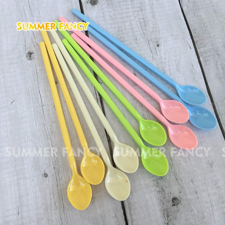 10 cái muỗng cán dài nhựa đủ màu 20 cm sinh tố trà sữa cà phê cocktail - spoon