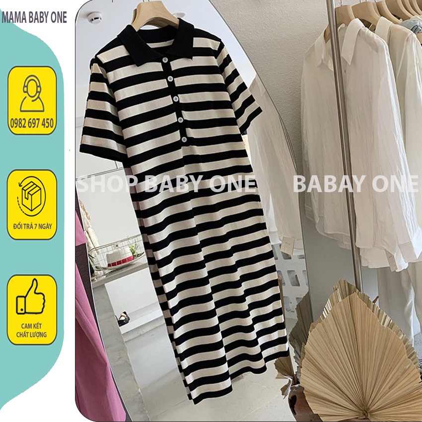 ĐẦM BẦU SUÔNG DÁNG DÀI CỔ SƠ MI CHẤT COTTON CAO CẤP, VÁY BẦU KẺ SỌC THỜI TRANG HÀN QUỐC