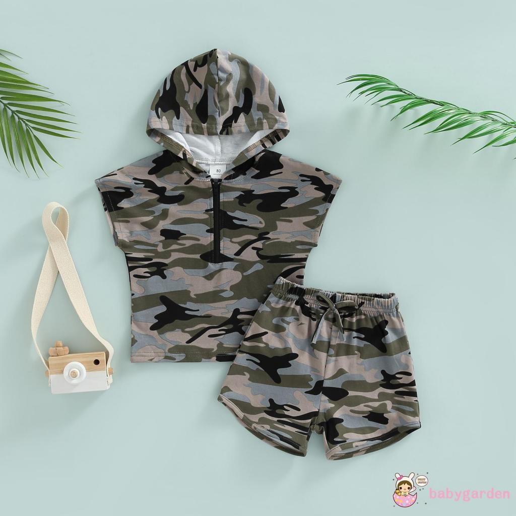 Set Áo Hoodie Không Tay + Quần Short Rằn Ri Cho Bé Trai 9 Tháng Tuổi-4 Tuổi