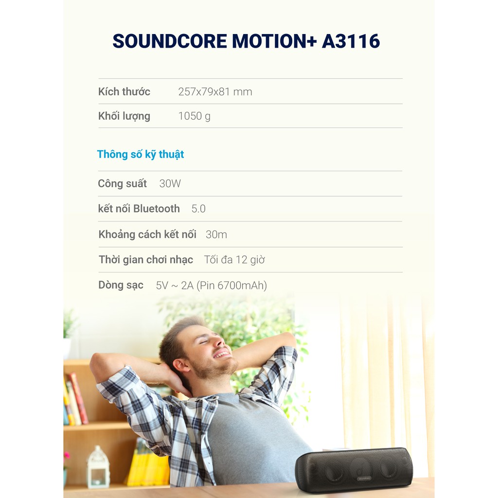 Loa bluetooth SOUNDCORE (by Anker) Motion+ [Motion Plus] 30W - A3116