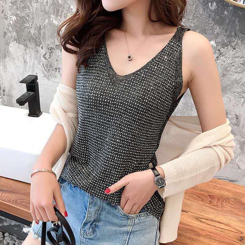 Áo Dệt Kim Sát Nách Đính Đá Thời Trang Mùa Hè Cho Nữ
