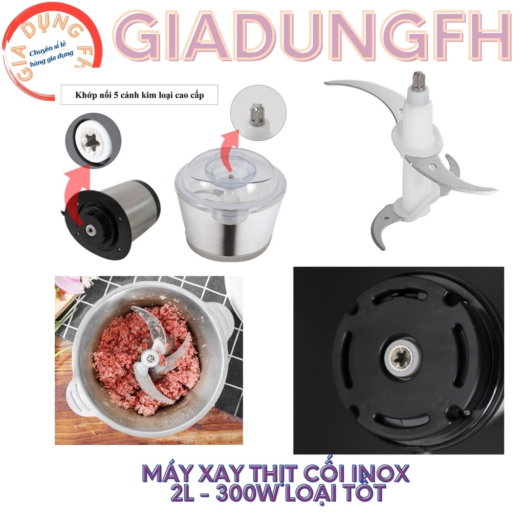 Máy xay thịt cối inox dung tích 2L , máy xay đa năng 4 lưỡi có thể dùng xay hành tỏi, xay tiêu hoặc các loại thực phẩm