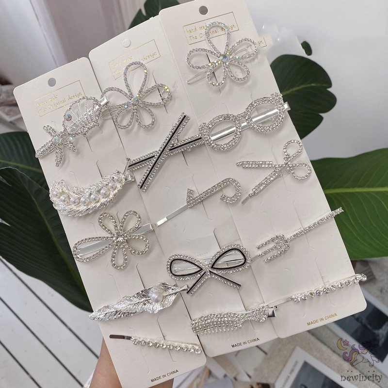 Bộ 5 kẹp tóc đính đá thời trang xinh xắn phong cách Hàn Quốc