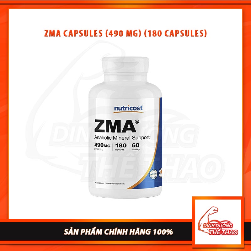 Nutricost ZMA 490mg Thực Phẩm Bổ Sung Tăng Sinh Lý Giảm Stress Và Phát Triển Cơ Bắp (180 Viên)