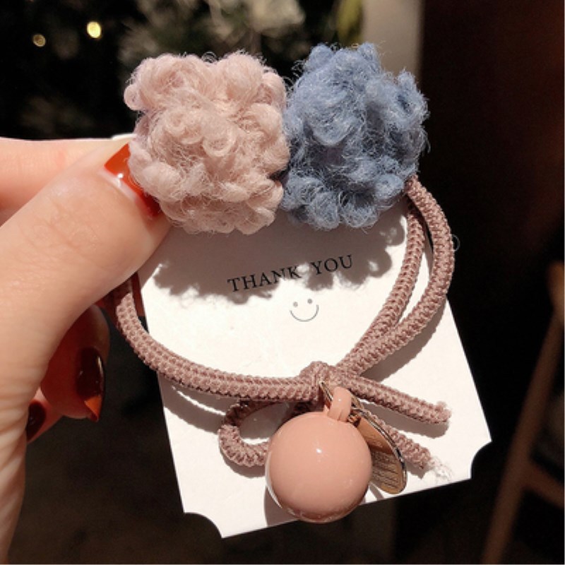 Ins Color Double Curly Hair Ball Rope Hair Ring Korean Version of Sen. Small Rubber Strap Adult Female