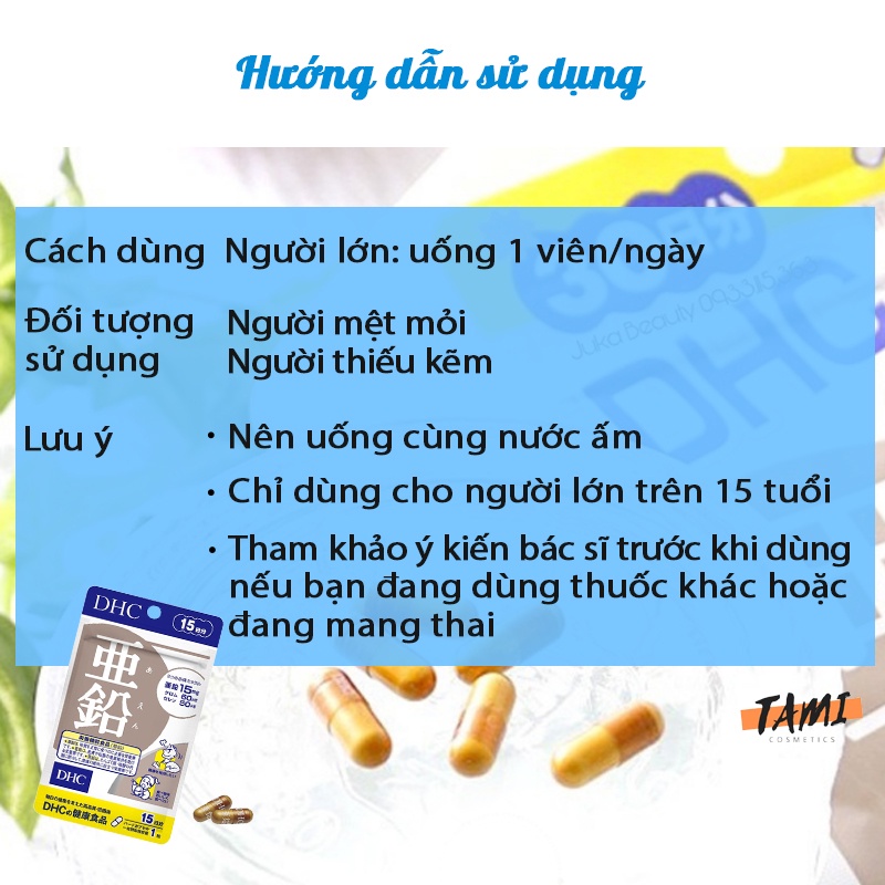 Viên uống kẽm DHC Nhật Bản hỗ trợ giảm mụn tăng cường đề kháng thực phẩm chức năng gói 15 ngày, 30 ngày Zinc TM-DHC-ZIN