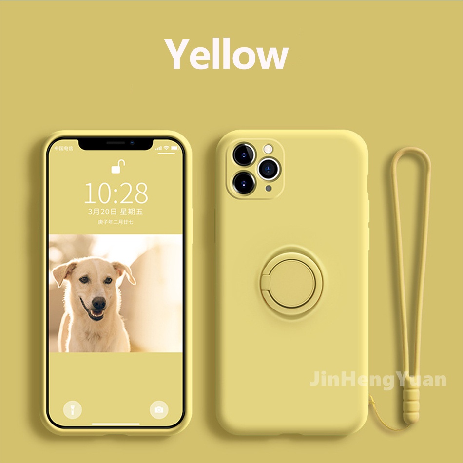 Ốp Điện Thoại Silicone Mềm Có Vòng Đỡ Từ Tính + Dây Đeo Cho IPhone 13 12 11 Pro Max XR X XS Max 7 8 Plus