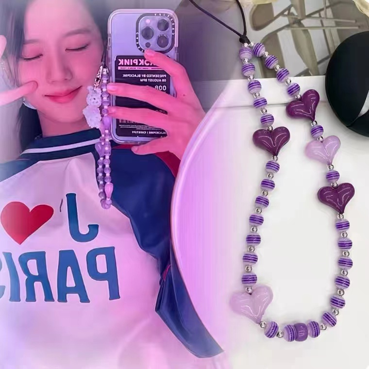 BLACKPINK JISOO Mobile Phone Strap Dây Đeo Điện Thoại Đính Hạt Pha Lê Hình Trái Tim/Hoa Hồng/Tròn Thời Trang