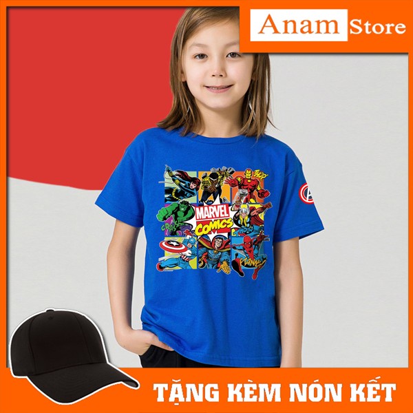 Áo thun trẻ em Marvel 2, Tặng kèm nón kết, Có size người lớn, Anam Store