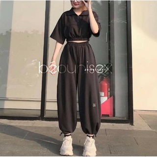 Set áo croptop thun tay lỡ + quần jogger cá tính Béounisex