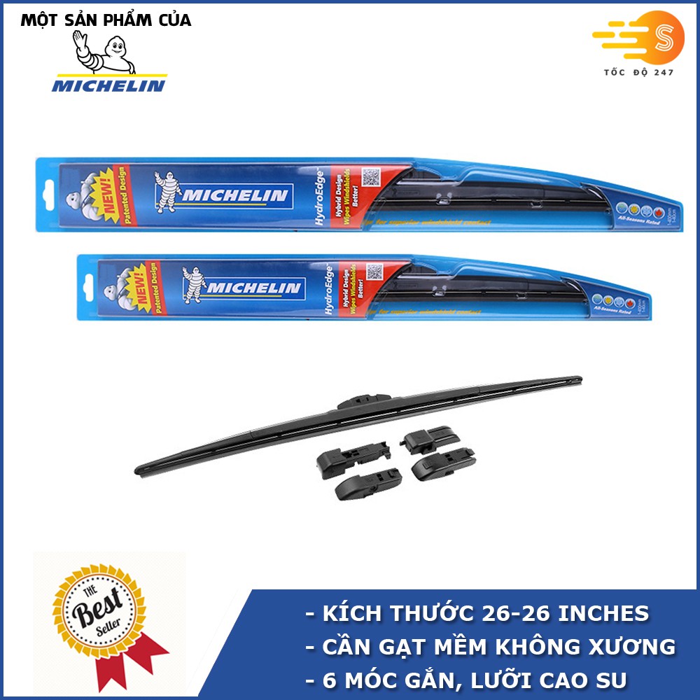 Bộ cần gạt mưa 26''x26'' không xương cao cấp MICHELIN Cho Xe AUDI, MERCEDES, PORSCHE, VOLKSWAGE