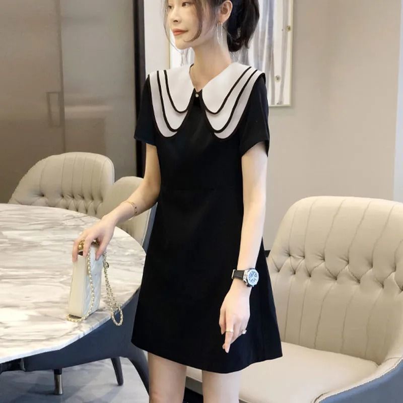 Đầm Tay Ngắn Cổ Búp Bê Xinh Xắn Cho Nữ 178562 Đầm Midi Màu Đen Thiết Kế Thanh Lịch Thời Trang