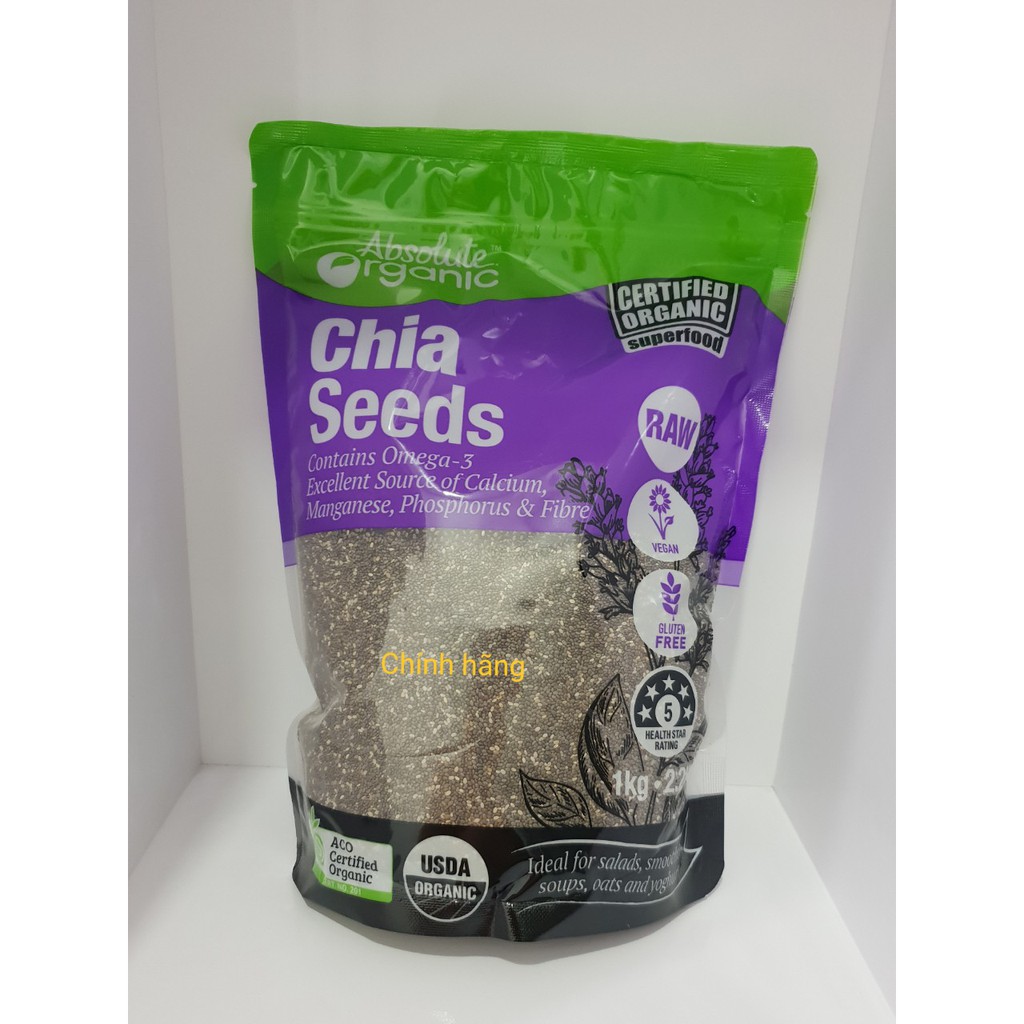 Hạt Chia Úc Absolute Organic Chia Seeds 1kg (Mẫu mới)