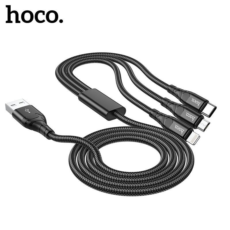 Cáp sạc 3in1 Hoco DU02 Lightning/Type-C/Micro sạc nhanh 3A dây dù siêu bền dài 1.2M cho Smartphone