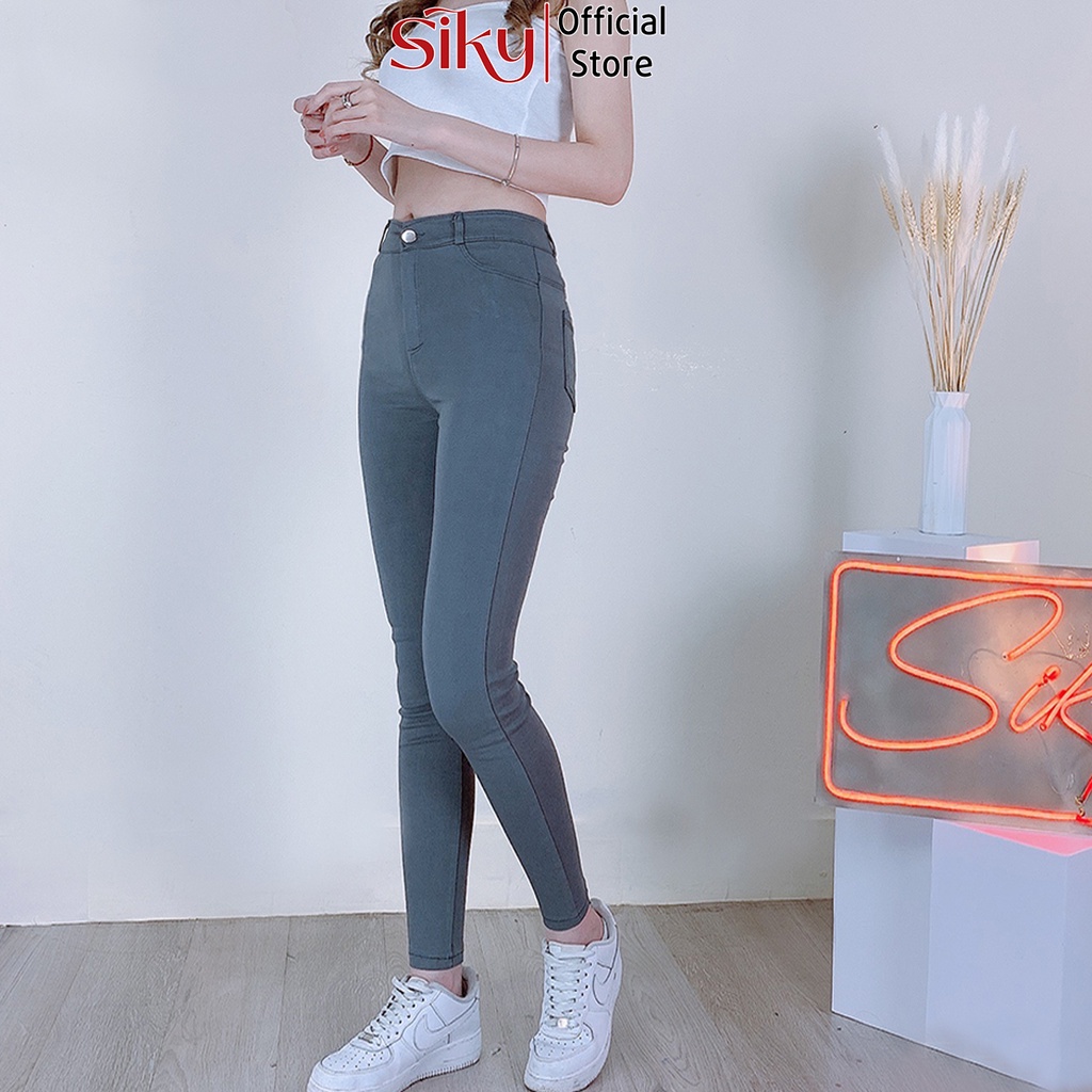 Quần jeans giấy nữ SIKY lưng cao co giãn vải skinny - QJ12