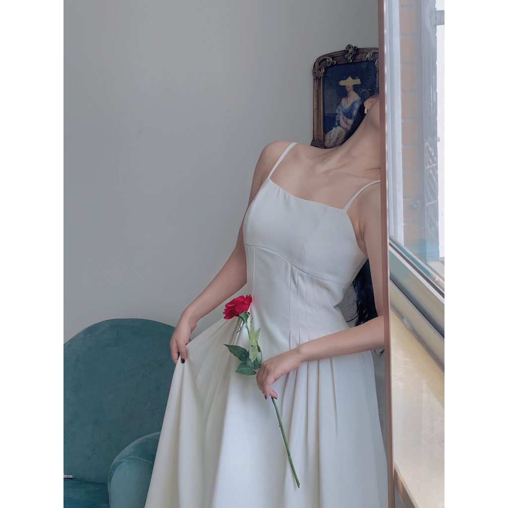 Váy hai dây thon eo xòe dài nhẹ nhàng sang trọng kiểu Pháp dress