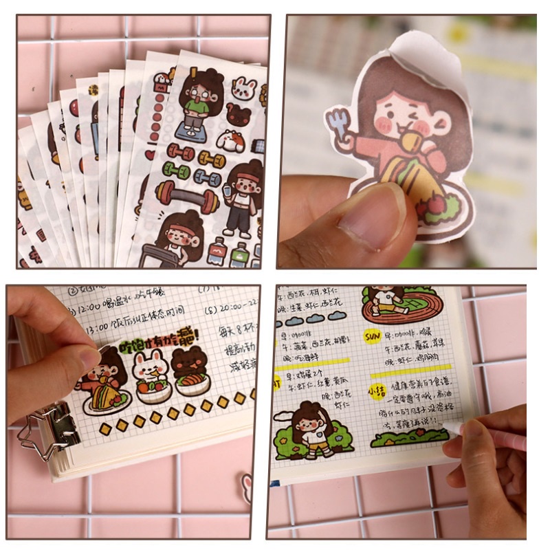1 Gói  Sticker Dán Trang Trí Sổ Tay DIY Hình Cô Gái Hoạt Hình Dễ Thương Xinh Xắn