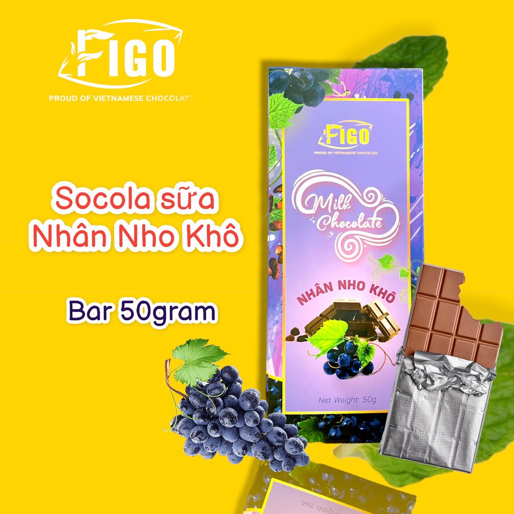 [Nhân Nho Khô-50g] Socola sữa nhân Nho khô Figo siêu ngon