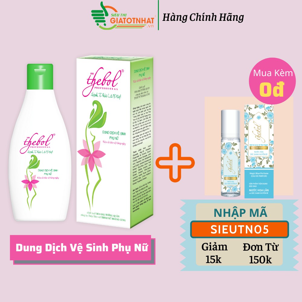 Dung dịch vệ sinh phụ nữ hỗ trợ giảm nhiễm, làm sạch và khử mùi hôi Thebol 100g+Nước hoa lăn sắc xanh 8ml