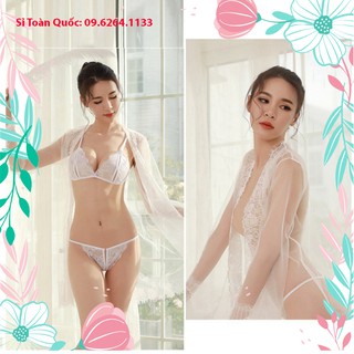[MUA 1 TẶNG 1 QUÀ, CÓ SẴN] Áo choàng ngủ dài nữ đẹp kèm quần lót lọt khe xuyên thấu giá rẻ