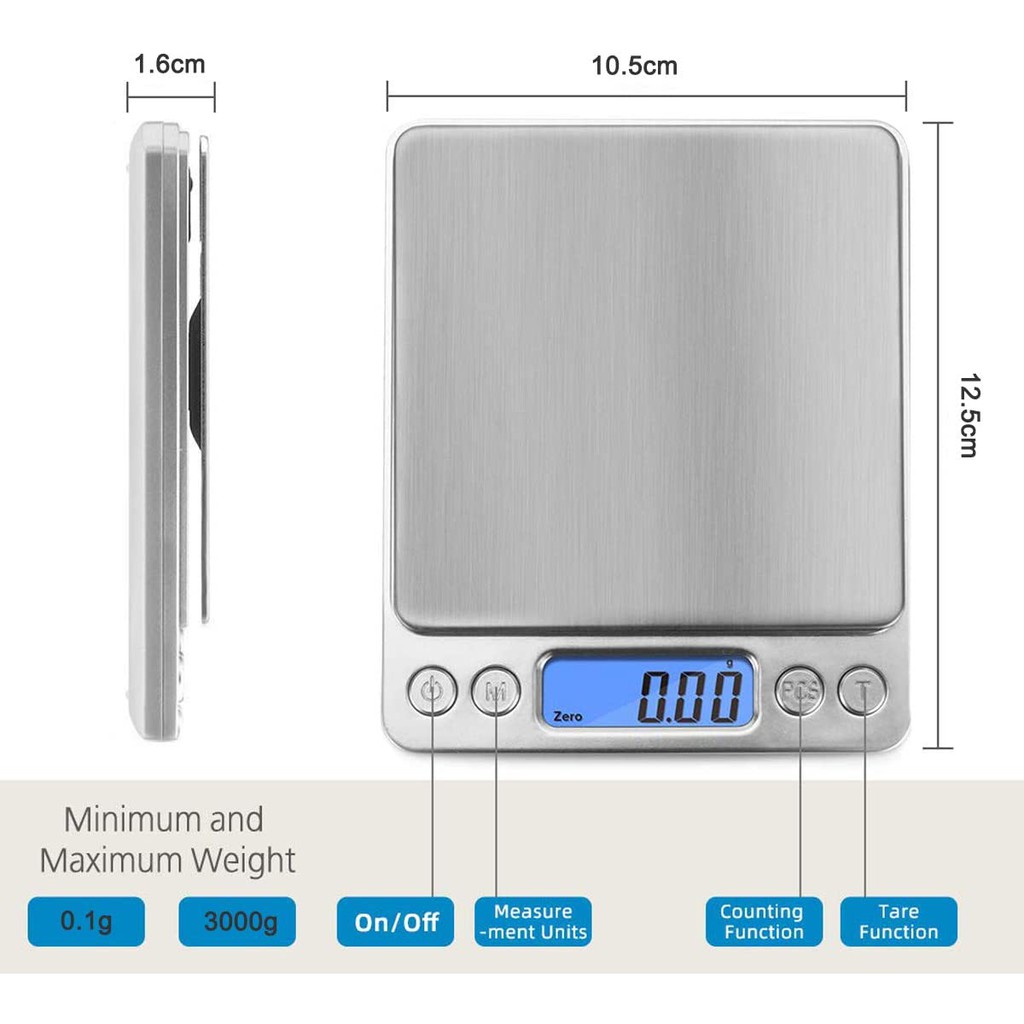 Cân điện tử cân nhà bếp độ chính xác cao i2000 5000g 1kg 3kg dùng pin sạc