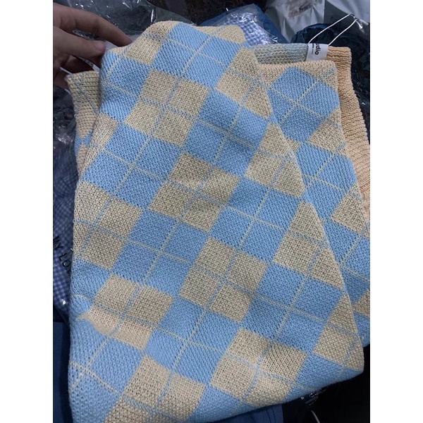 Áo khoác cardigan croptop form rộng dài tay nữ kẻ ô caro