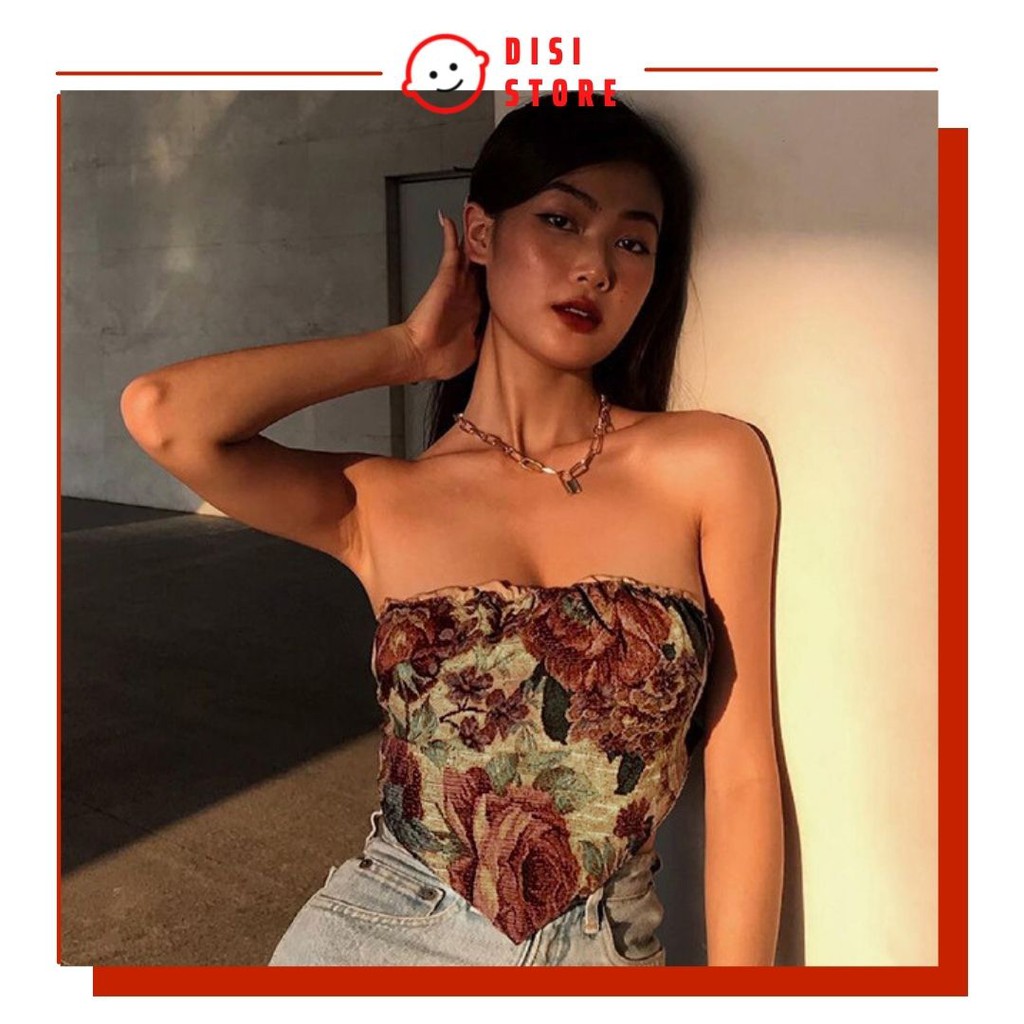 Áo Ống Họa Tiết Co Giãn Croptop In Hoa Vintage Sexy Mẫu Tây - DISI