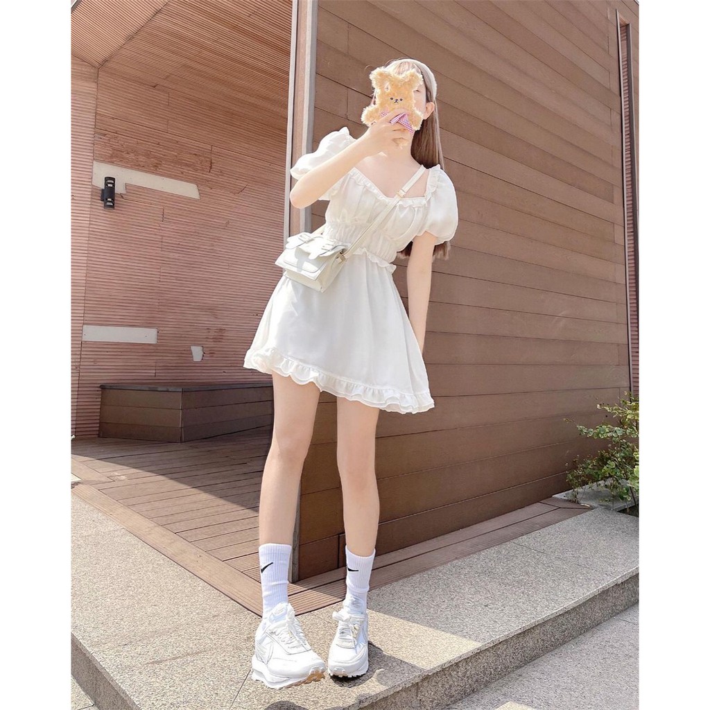 Váy trắng dự tiệc, váy trắng trễ vai tiểu thư vintage V25 thời trang nữ emmei