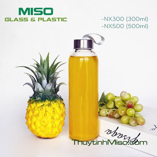 Set 2 chai thủy tinh tròn nắp dây treo 500ml NX500