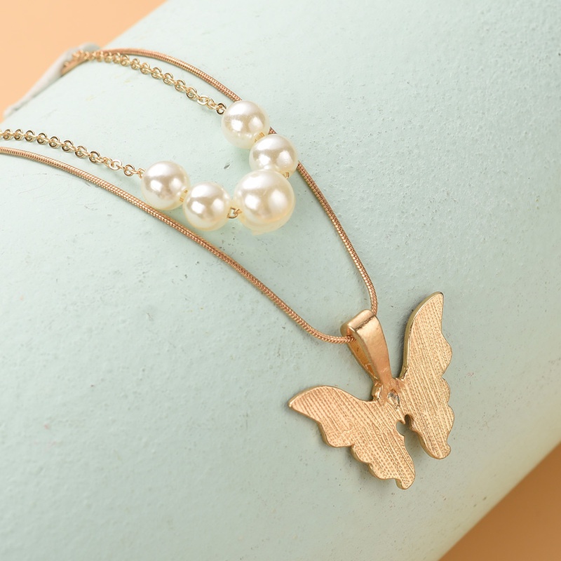 Vòng cổ Hai Lớp Mặt Hình Bướm Đính Ngọc Trai Thời Trang Cho Nữ