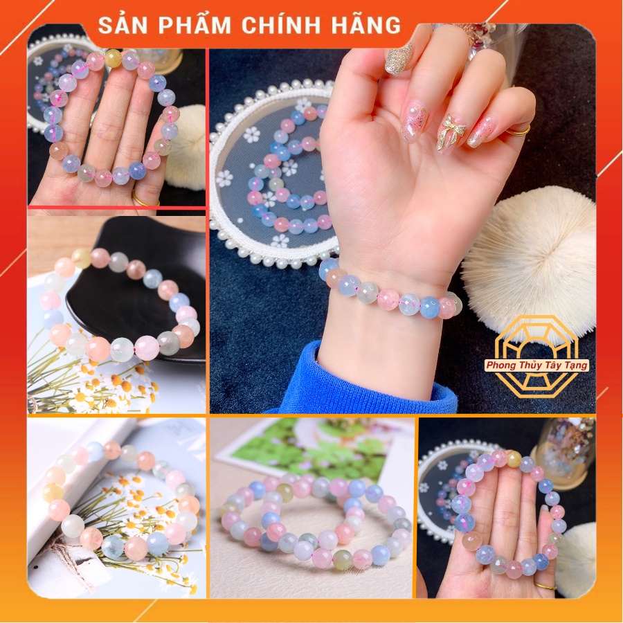 Vòng tay phong thuỷ Đá Beryll Đa Sắc [TẶNG HỘP GỖ] May Mắn cho nữ mệnh Kim Mộc Thuỷ Hoả Thổ - Phong Thủy Tây Tạng