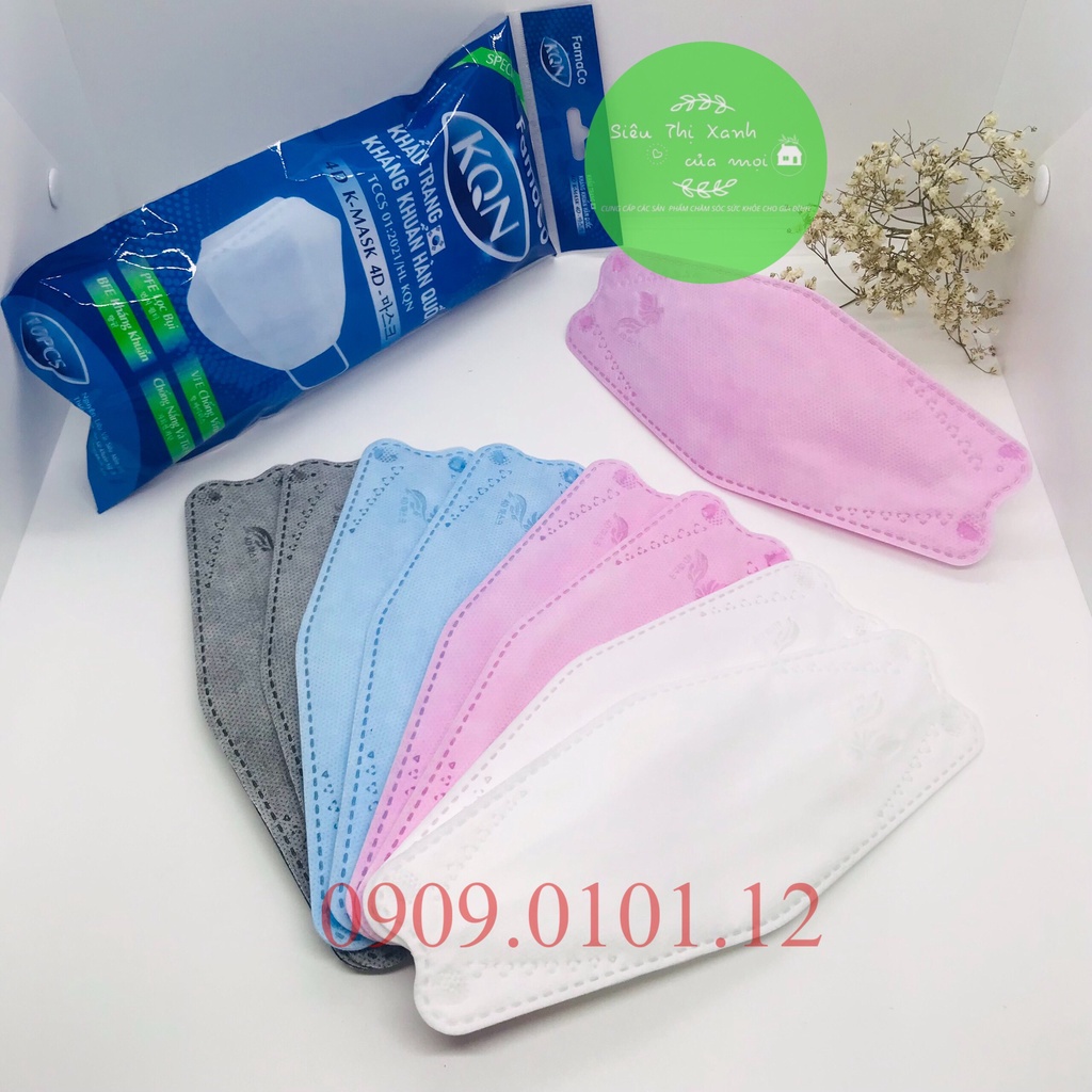 Khẩu trang 4d chính hãng KQN, kf94 mask cao cấp 4 lớp kháng khuẩn nẹp kẽm bịch 10 cái