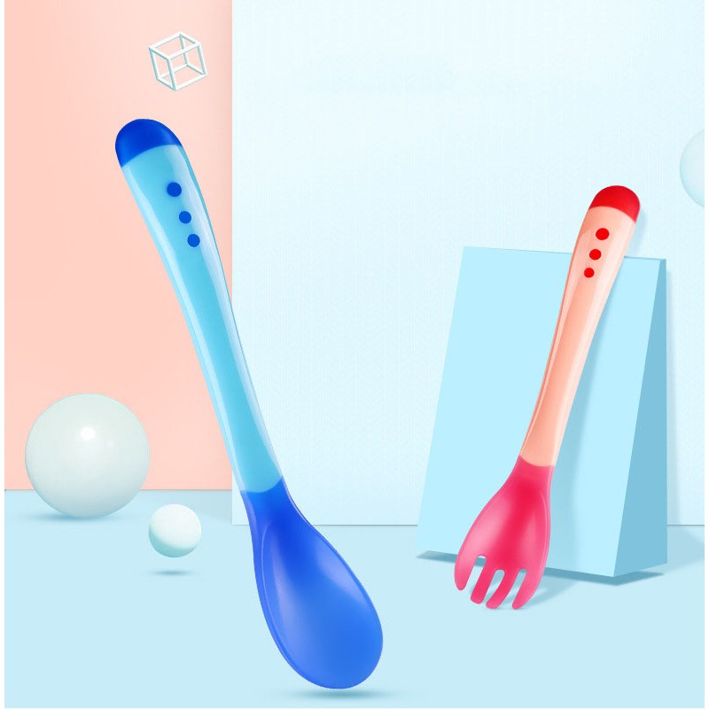 1 Bộ Muỗng Nĩa Silicon 2 Cái Cho Bé