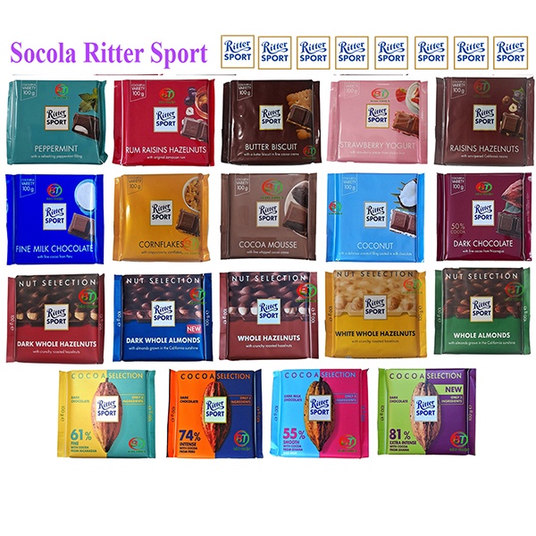 (Nhiều vị) Socola hiệu Ritter Sport Đức 100g