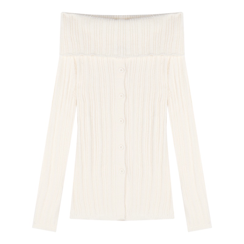 QKOOLE  Áo sweater Dệt Kim Tay Dài Hở Vai Màu Sắc Đơn Giản Phong Cách Hàn Quốc Cho Nữ áo khoác