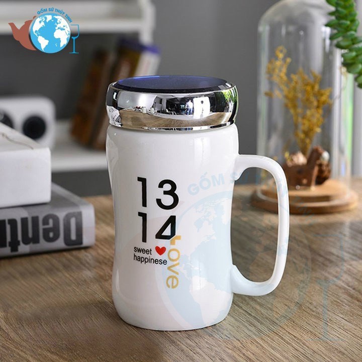 LY SỨ GIỮ NHIỆT 400ML NẮP TRÁNG GƯƠNG có tay cầm in họa tiết ngẫu nhiên